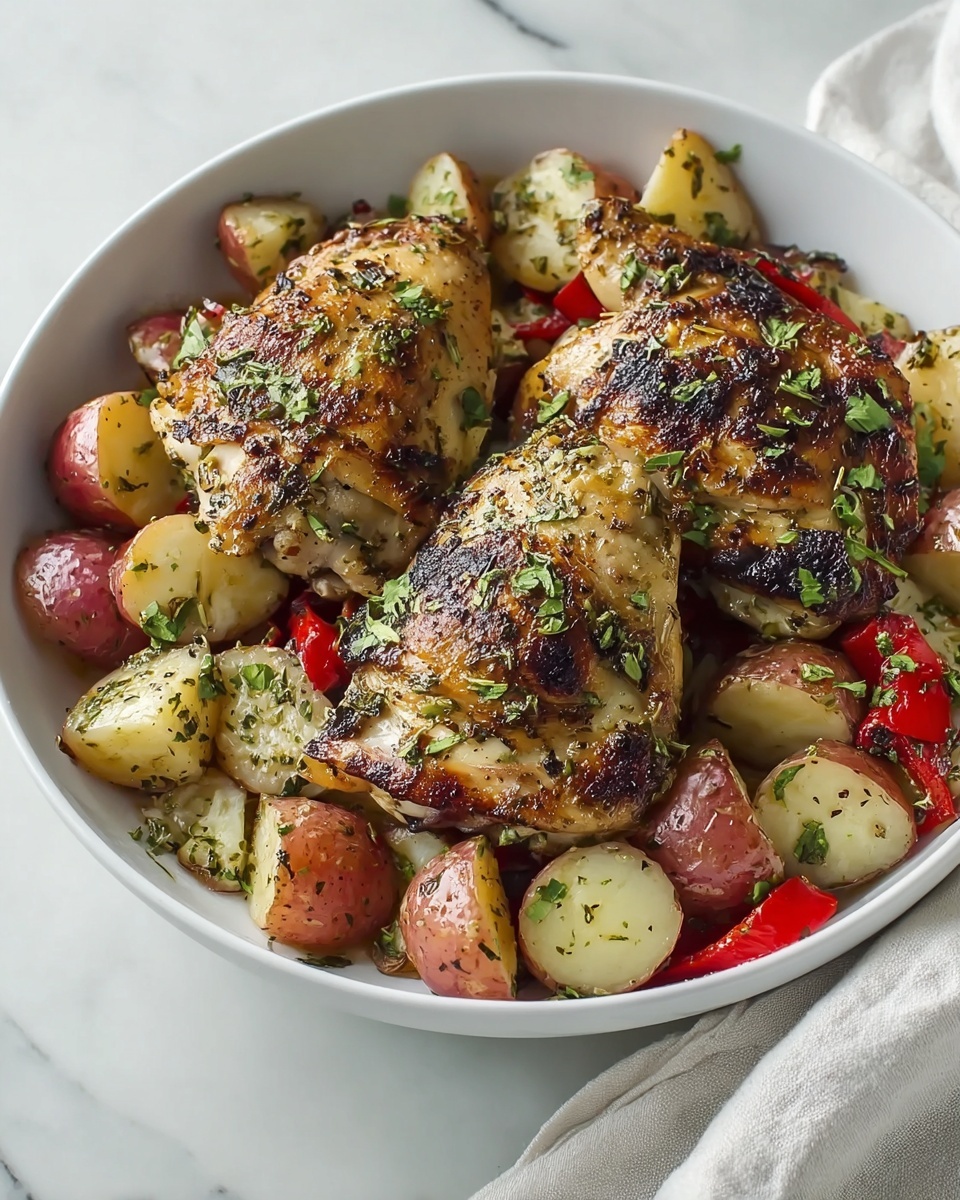 Simple Greek Chicken and Potatoes One-Pan Meal Recipe - Recipe Image