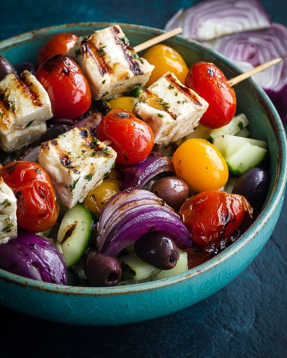 Greek Salad with Grilled Halloumi and Tomatoes Recipe - Recipe Image