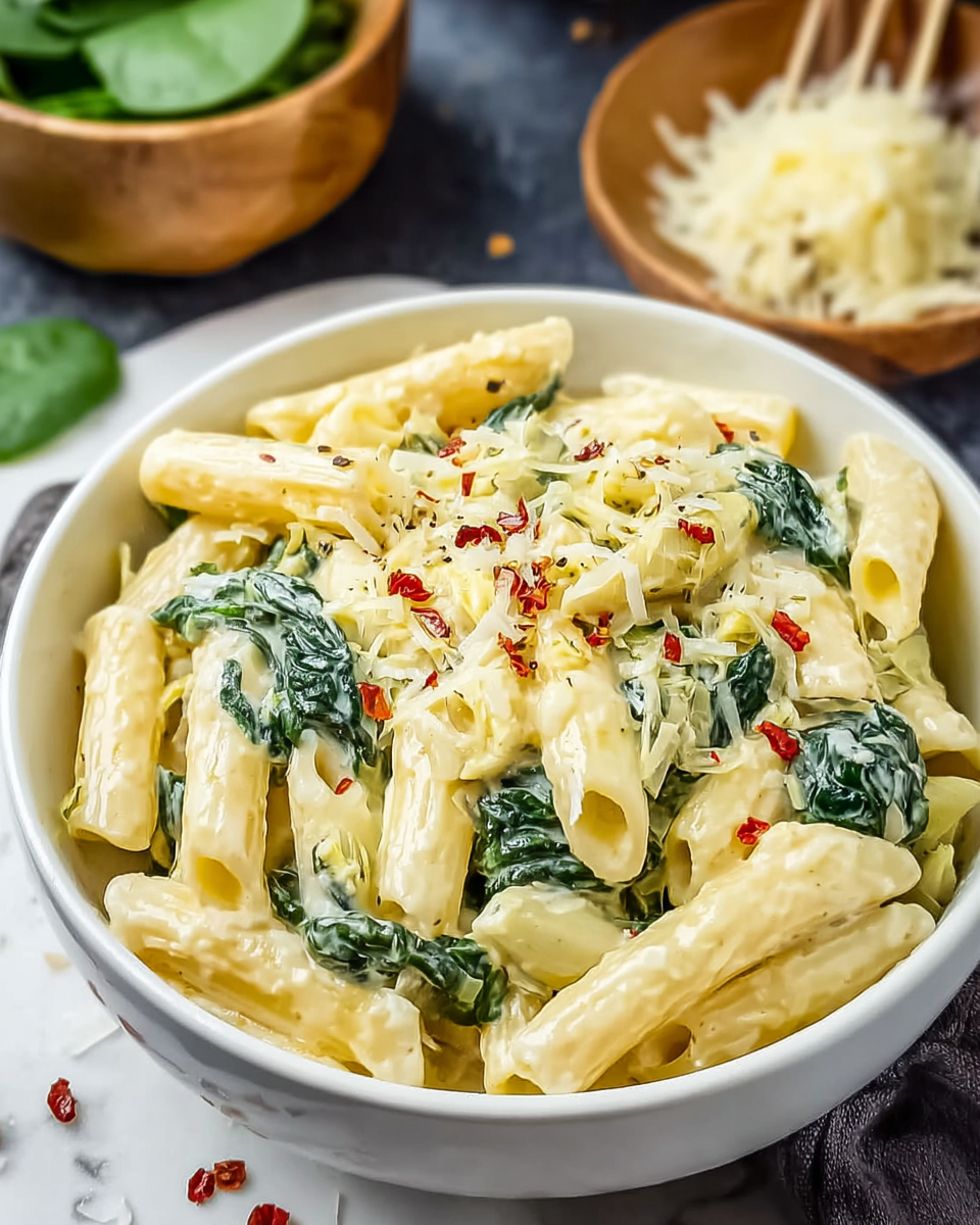 Creamy Spinach Artichoke Pasta Recipe That’s a Weeknight Winner Recipe - Recipe Image
