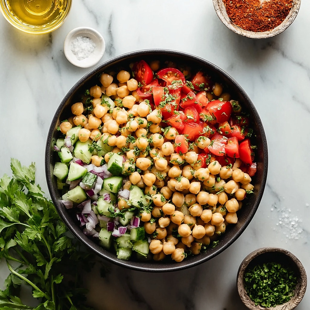 Fresh Chickpea Salad with Cherry Tomatoes, Cucumber, Red Onion, and Feta Recipe - Recipe Image