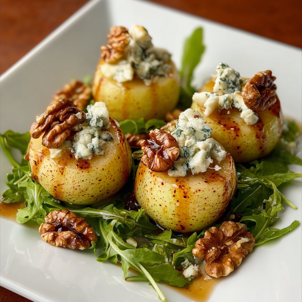 Blue Cheese Stuffed Pears with Walnuts and Honey Recipe - Recipe Image
