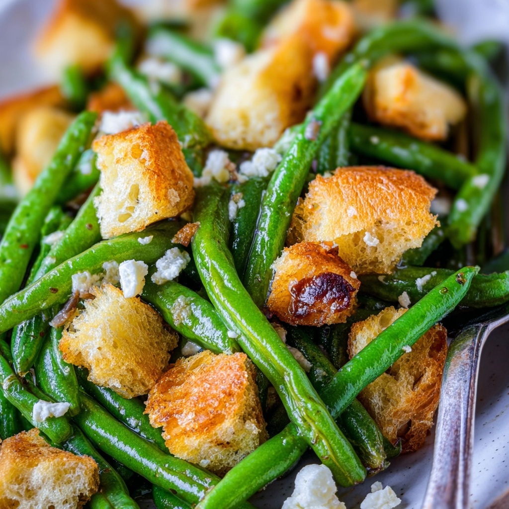 Roasted Garlic Green Beans with Fried Sourdough and Goat Cheese Recipe - Recipe Image