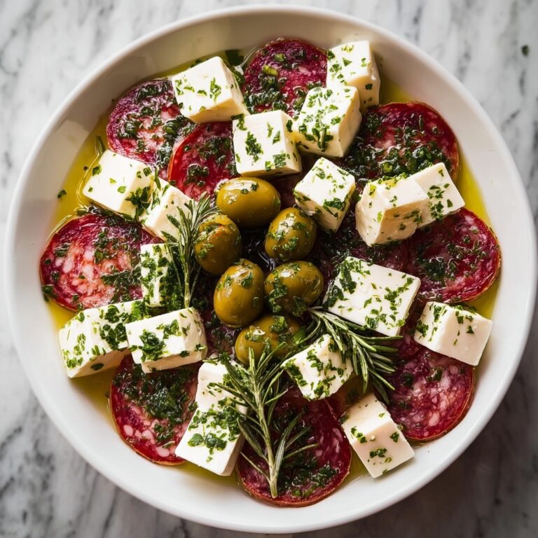 Marinated Cheese Appetizer with Salami and Green Olives Recipe