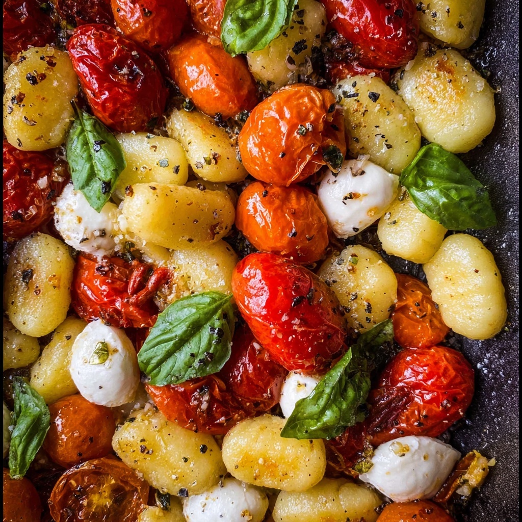 Sheet Pan Gnocchi with Cherry Tomatoes and Mozzarella Recipe - Recipe Image
