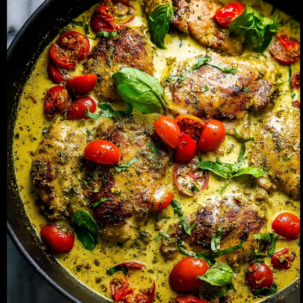 Pesto Chicken with Cherry Tomatoes and Creamy Sauce Recipe - Recipe Image