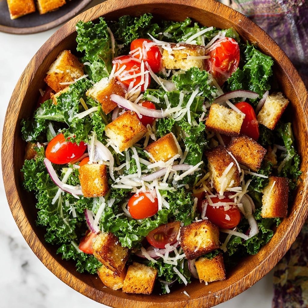 Kale Caesar Salad with Crispy Croutons and Parmesan Recipe - Recipe Image