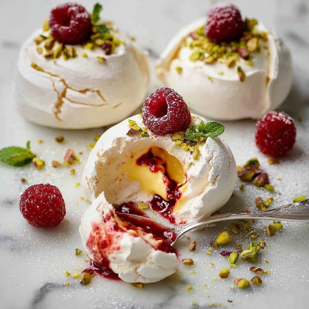 Pavlova Bombs with Raspberry Coulis and Lemon Curd Recipe - Recipe Image