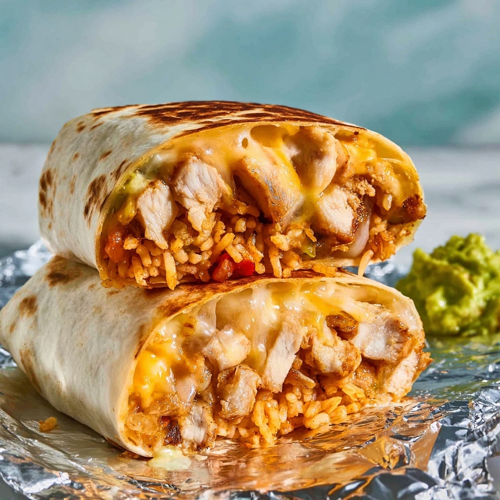 Chicken Burrito with Refried Beans, Mexican Rice, and Cheddar Recipe - Recipe Image