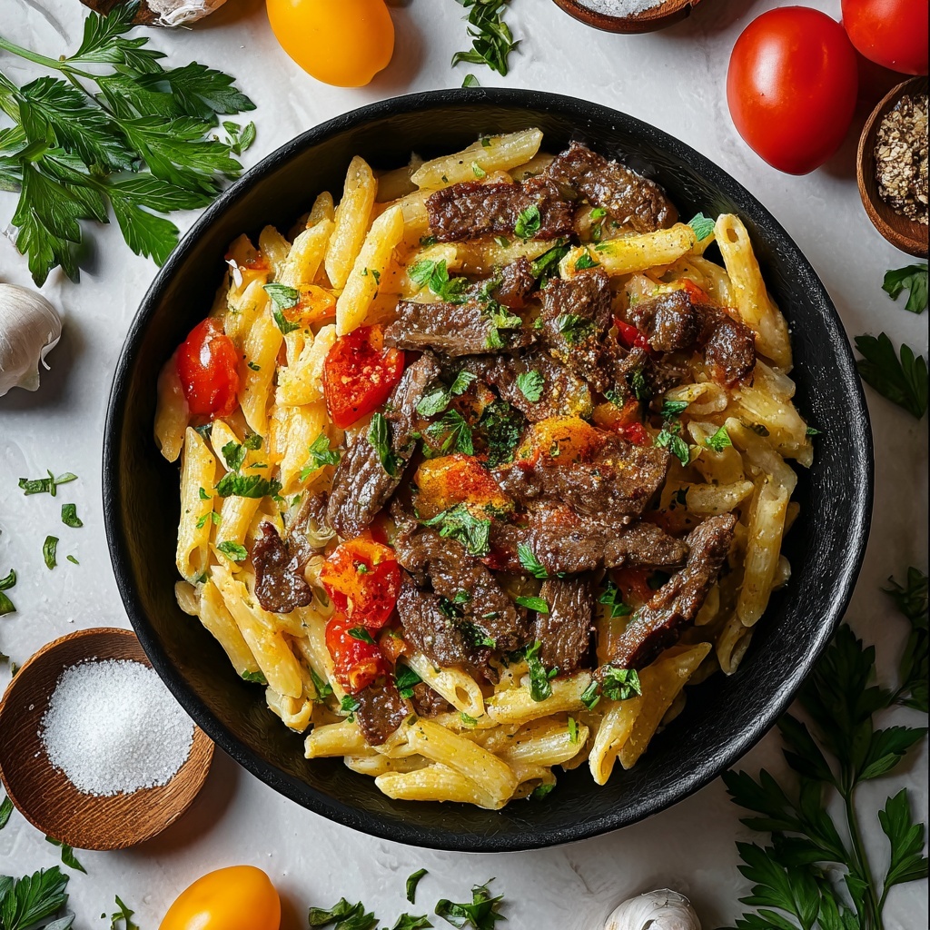 Philly Cheesesteak Pasta Recipe - Recipe Image