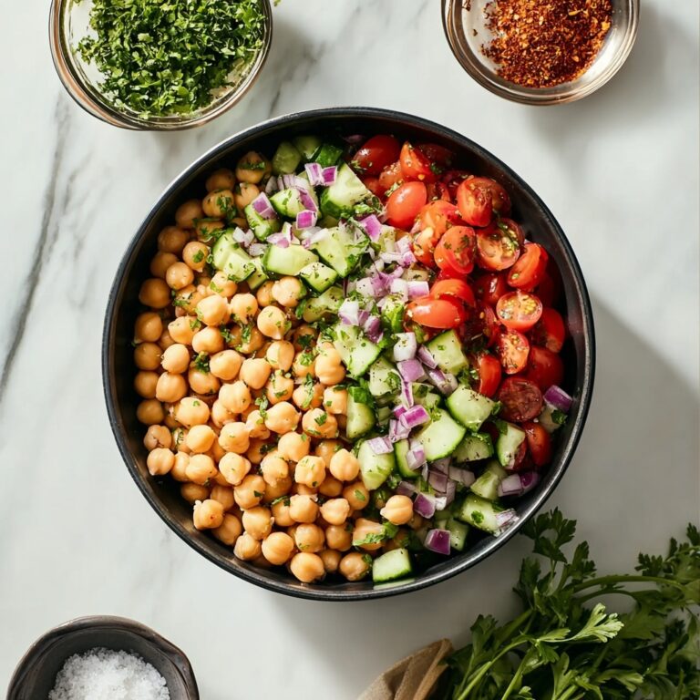 Fresh Chickpea Salad with Cherry Tomatoes, Cucumber, Red Onion, and Feta Recipe