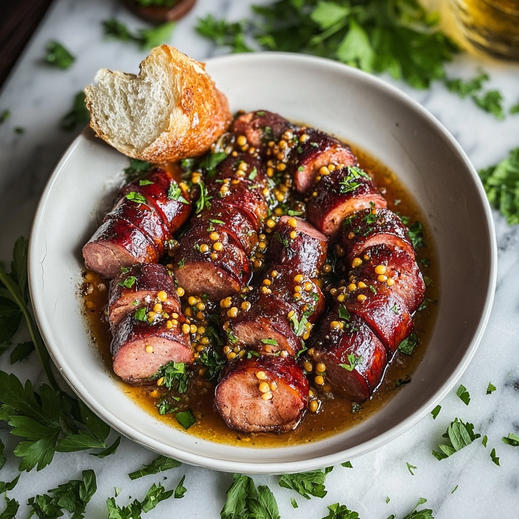 Mustard Hasselback Kielbasa Bites Recipe - Recipe Image