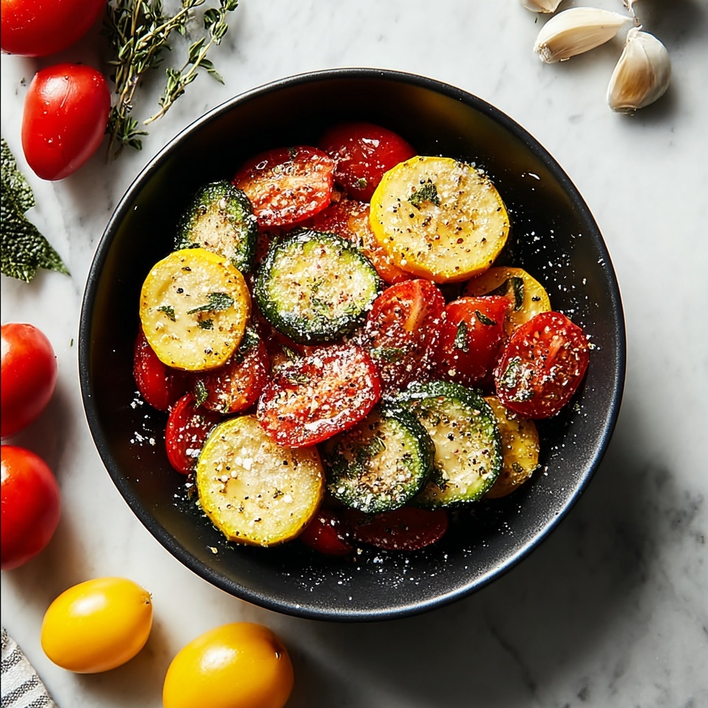 Roasted Garlic-Parmesan Zucchini, Yellow Squash, and Tomato Bake Recipe - Recipe Image