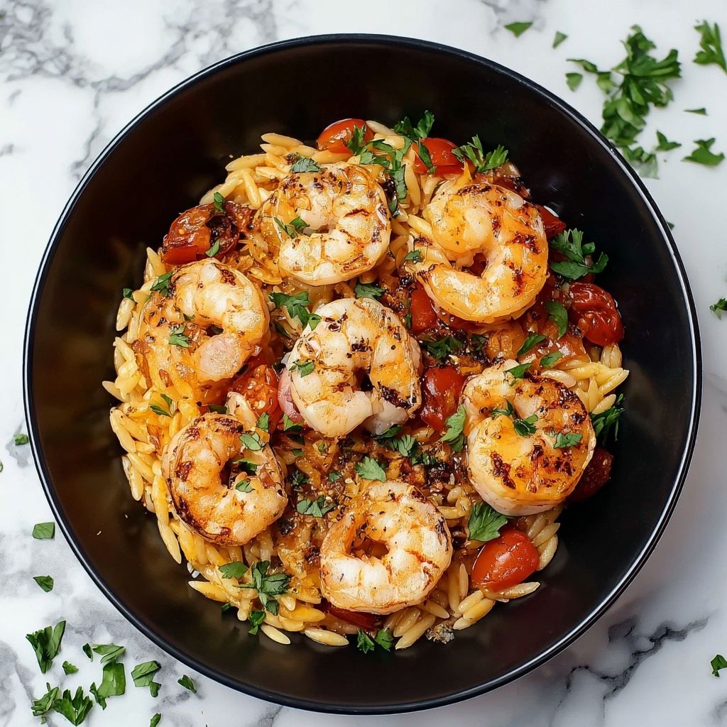 Lemon Garlic Shrimp Orzo with Cherry Tomatoes and Parsley Recipe - Recipe Image