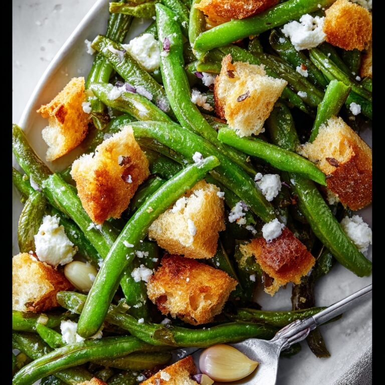 Roasted Garlic Green Beans with Fried Sourdough and Goat Cheese Recipe