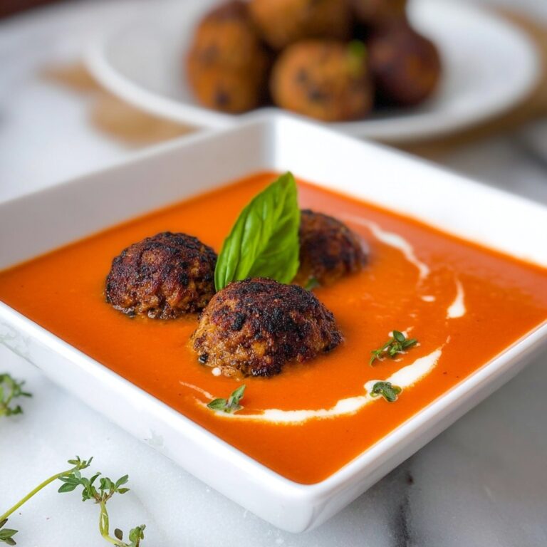 Red Pepper Soup with Black Bean “Meat”balls Recipe