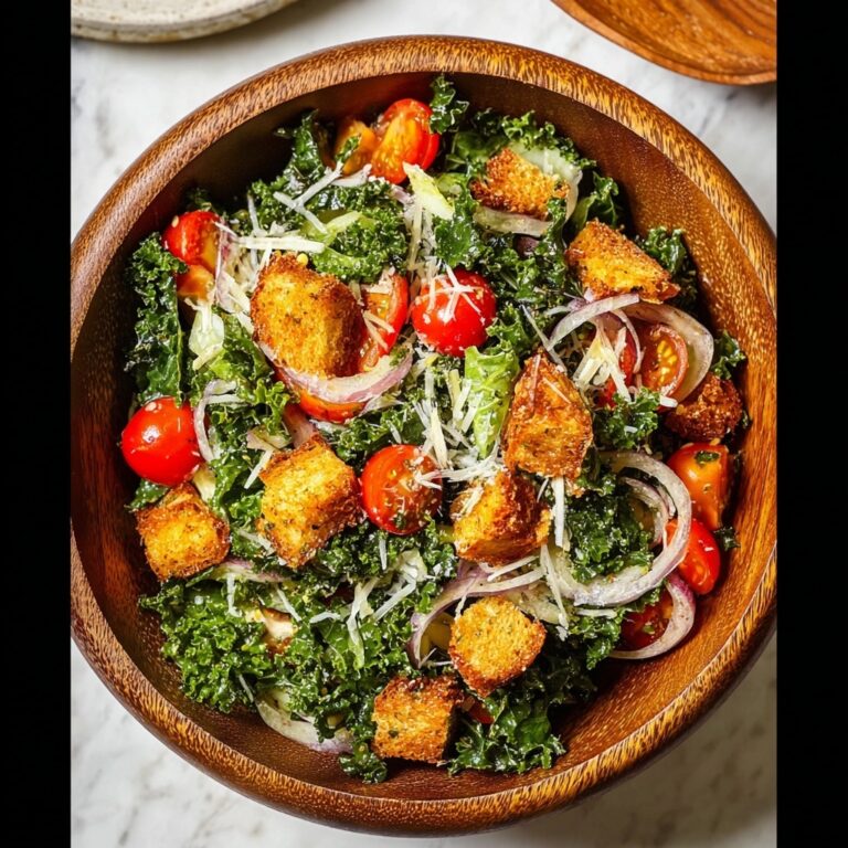 Kale Caesar Salad with Crispy Croutons and Parmesan Recipe