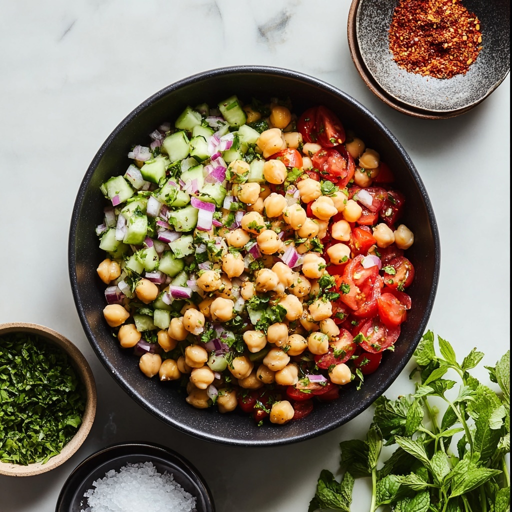 Fresh Chickpea Salad with Cherry Tomatoes, Cucumber, Red Onion, and Feta Recipe - Recipe Image