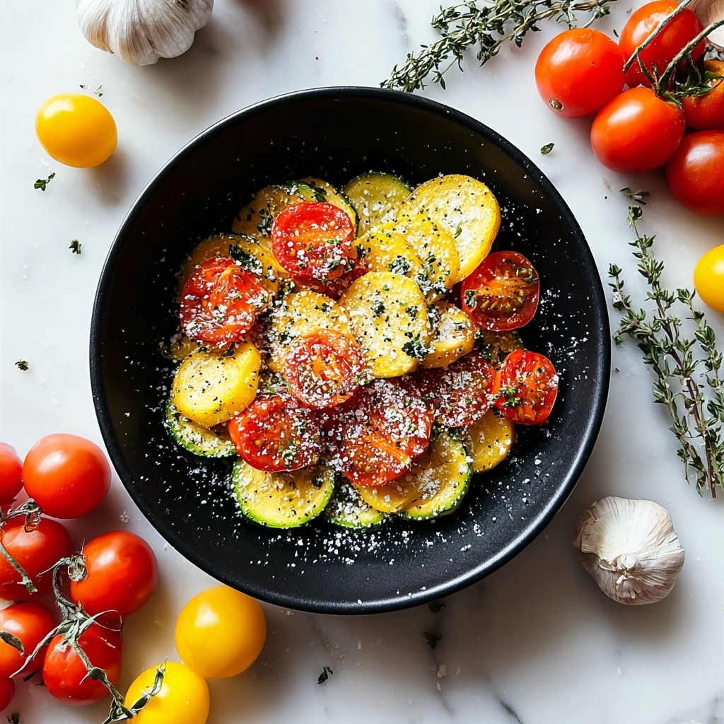 Roasted Garlic-Parmesan Zucchini, Yellow Squash, and Tomato Bake Recipe - Recipe Image