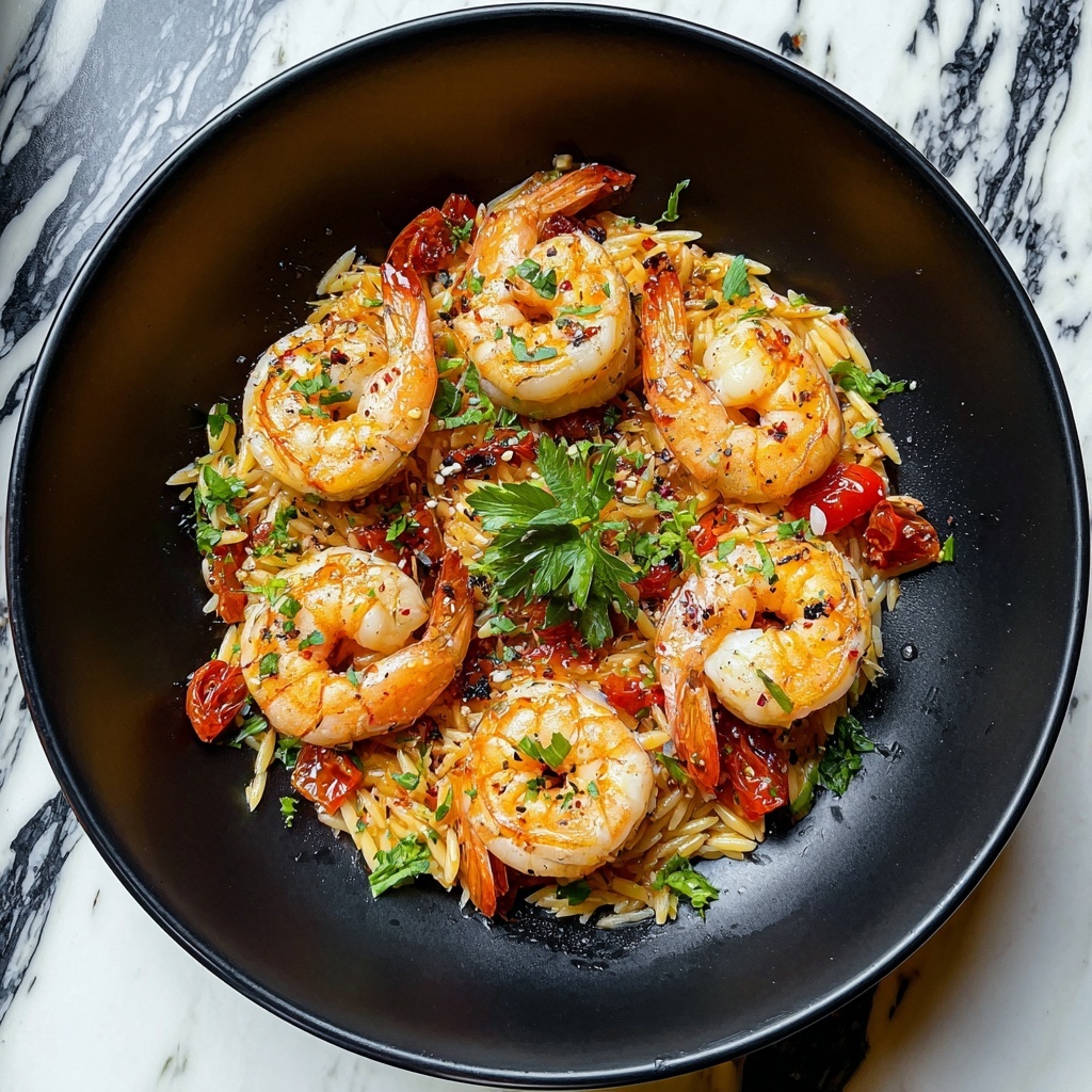Lemon Garlic Shrimp Orzo with Cherry Tomatoes and Parsley Recipe - Recipe Image