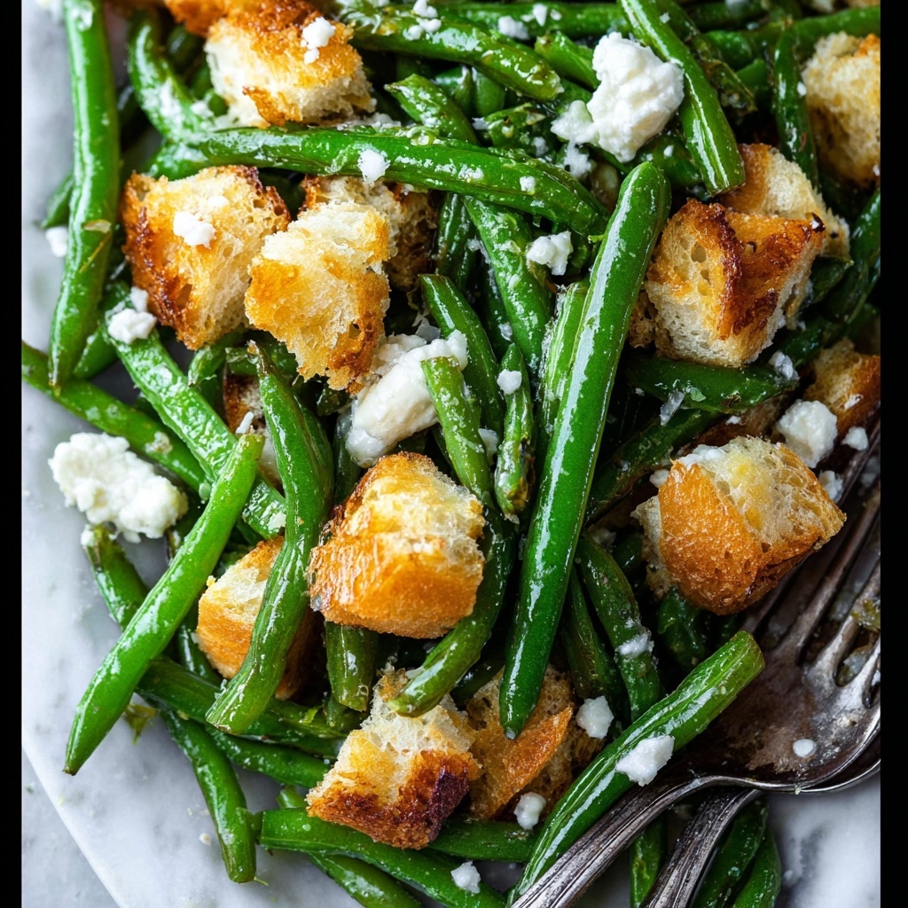 Roasted Garlic Green Beans with Fried Sourdough and Goat Cheese Recipe - Recipe Image