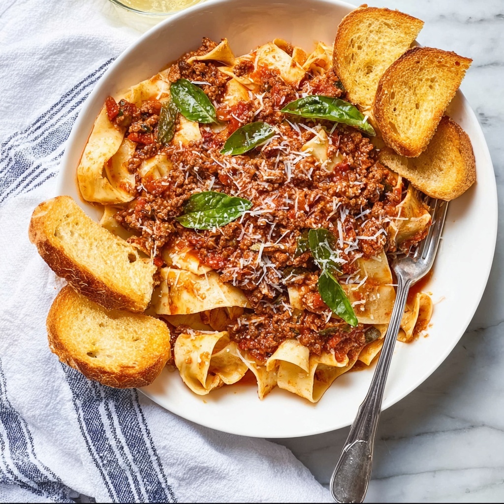 Classic Beef Bolognese with Crispy Basil and Rich Tomato Sauce Recipe - Recipe Image