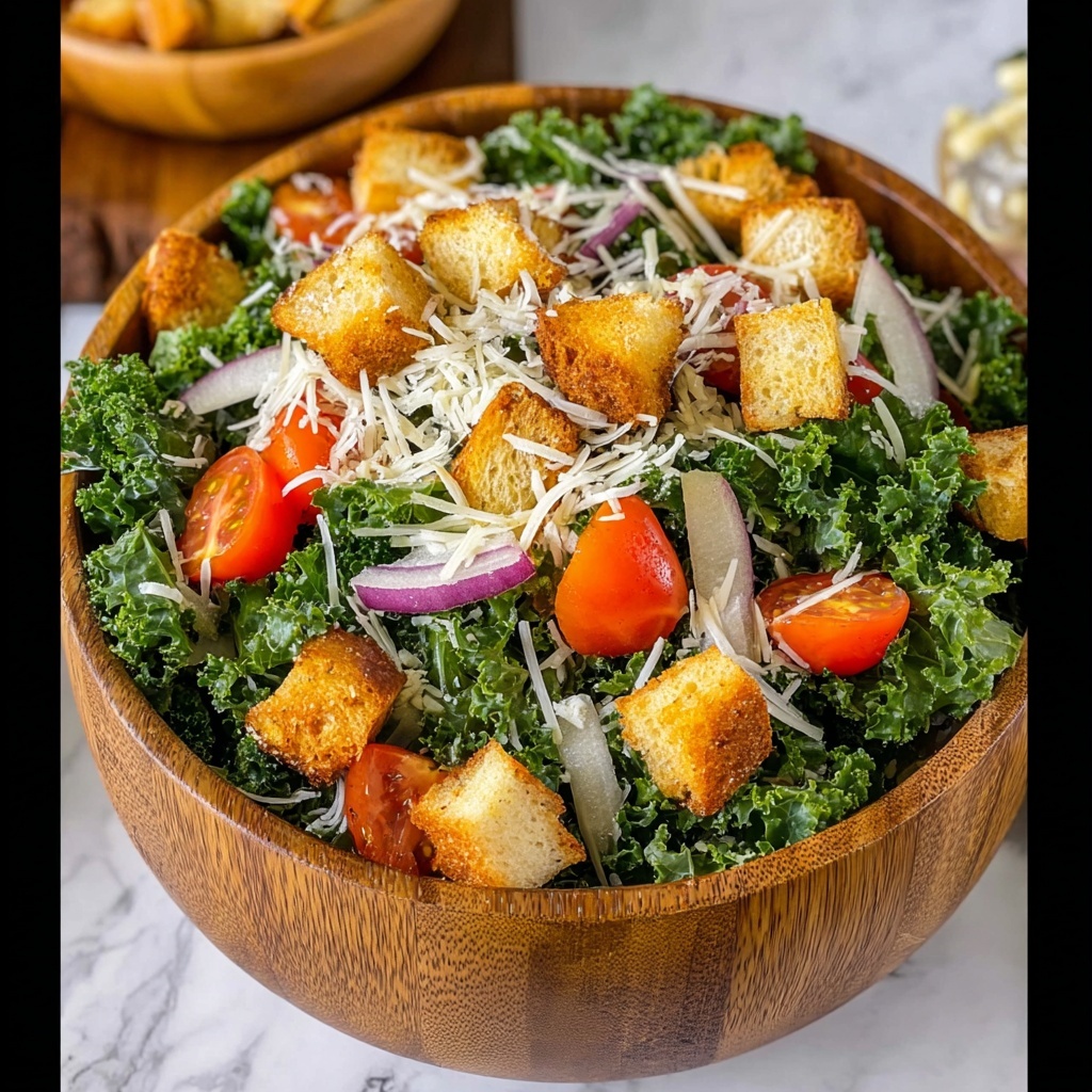 Kale Caesar Salad with Crispy Croutons and Parmesan Recipe - Recipe Image