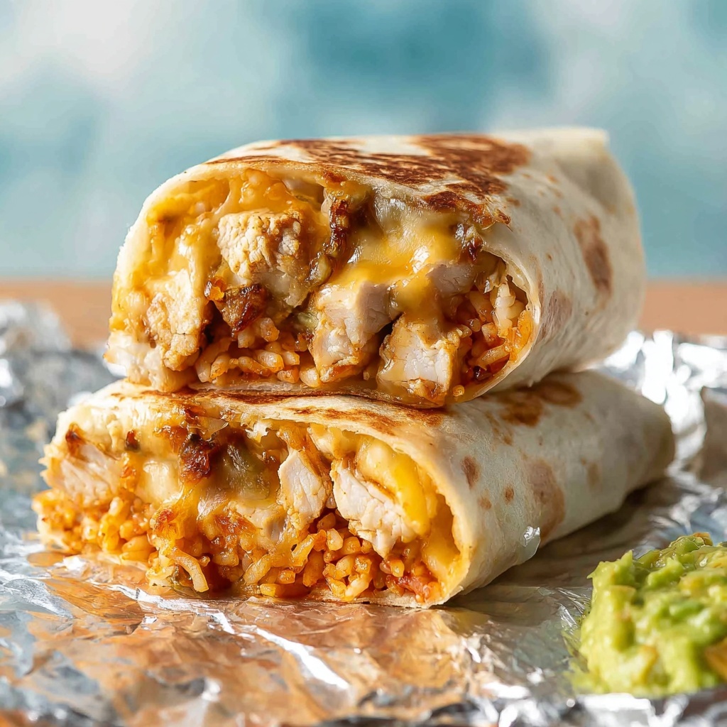Chicken Burrito with Refried Beans, Mexican Rice, and Cheddar Recipe - Recipe Image
