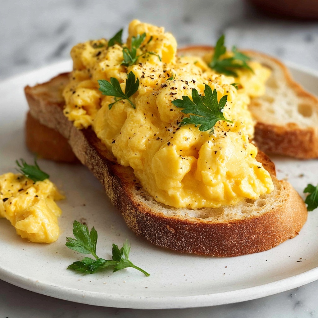 Creamy Scrambled Eggs with Toasted Buttered Bread Recipe - Recipe Image