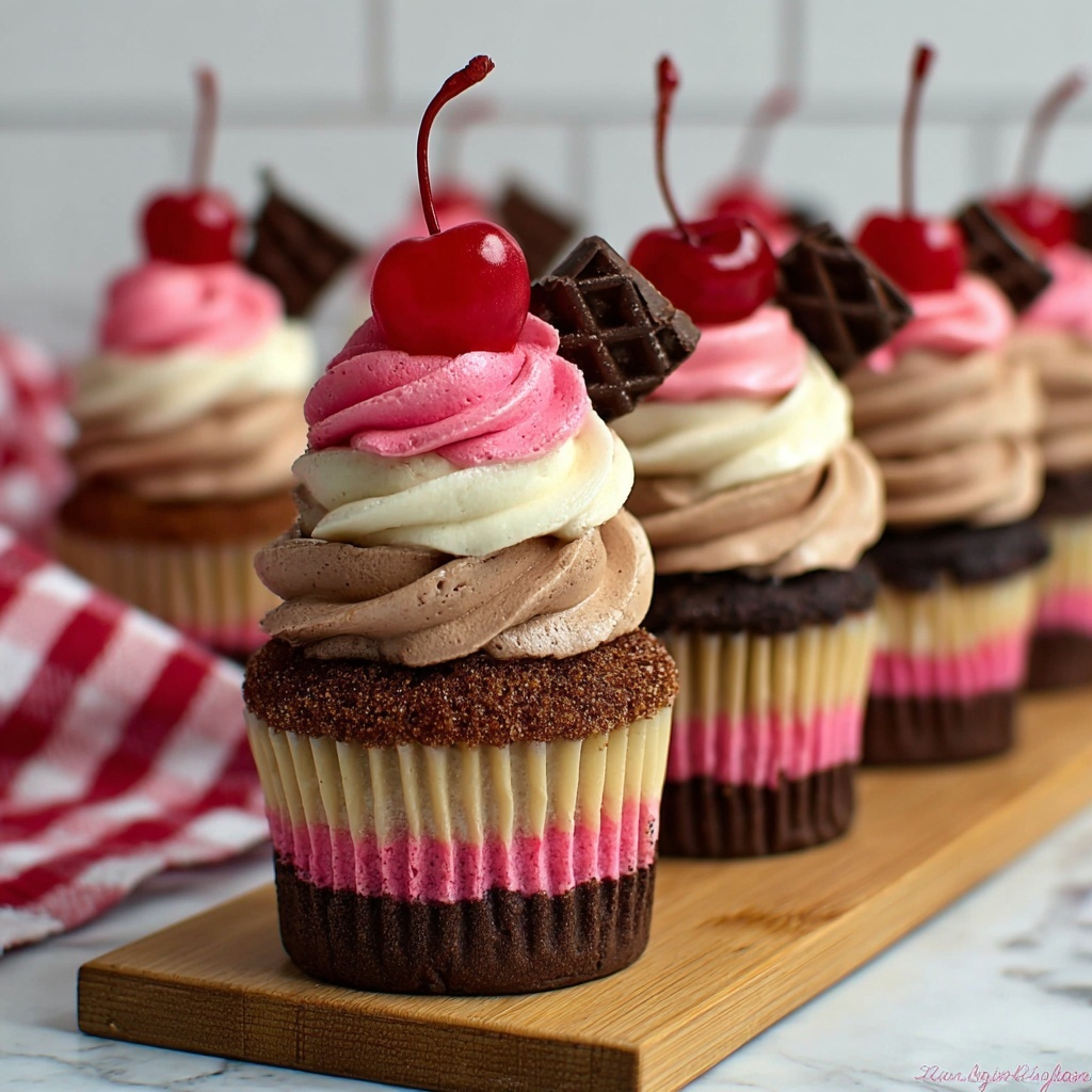 Layered Neapolitan Cupcakes Recipe - Recipe Image