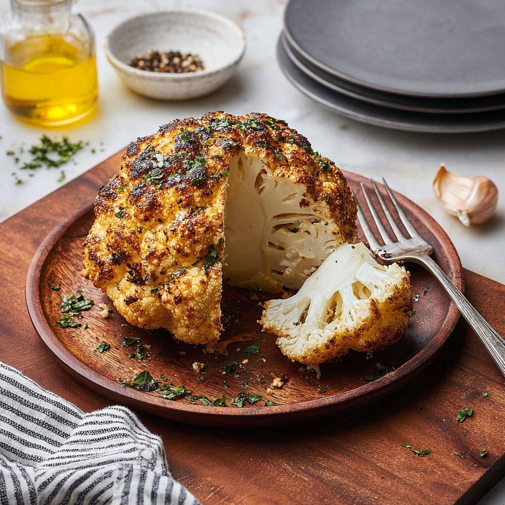 Whole Roasted Cauliflower with Garlic and Italian Seasoning Recipe - Recipe Image