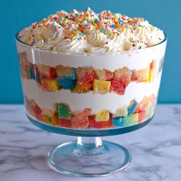 Rainbow Layered Cake Trifle with White Chocolate Pudding and Rainbow Sprinkles Recipe