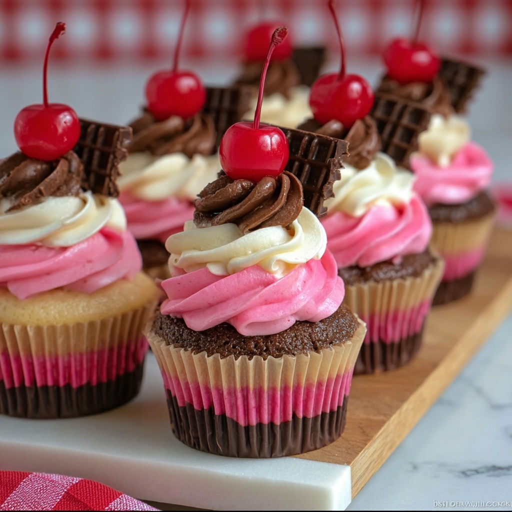 Layered Neapolitan Cupcakes Recipe - Recipe Image