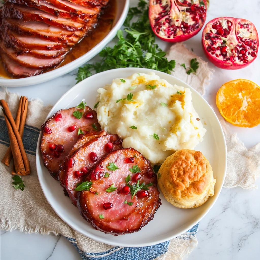 Christmas Spiral Ham with Orange Honey Glaze and Pomegranate Garnish Recipe - Recipe Image