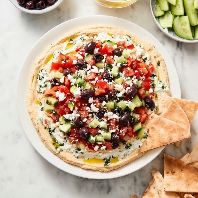 Layered Hummus Dip with Tzatziki, Vegetables, and Feta Recipe