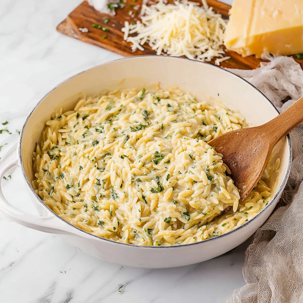 One Pot Creamy Garlic Parmesan Orzo Recipe - Recipe Image