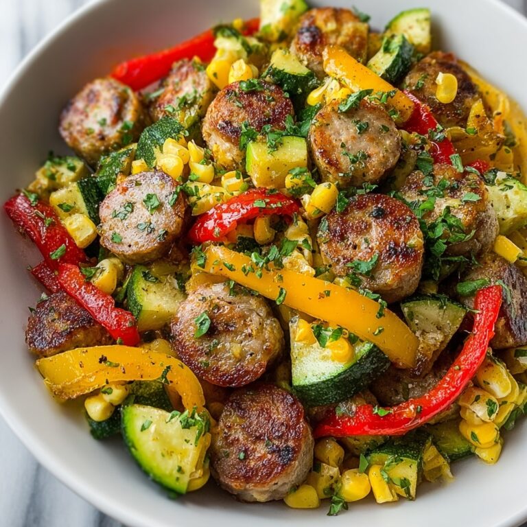 Sausage and Veggies Skillet with Bell Peppers, Zucchini, and Corn Recipe