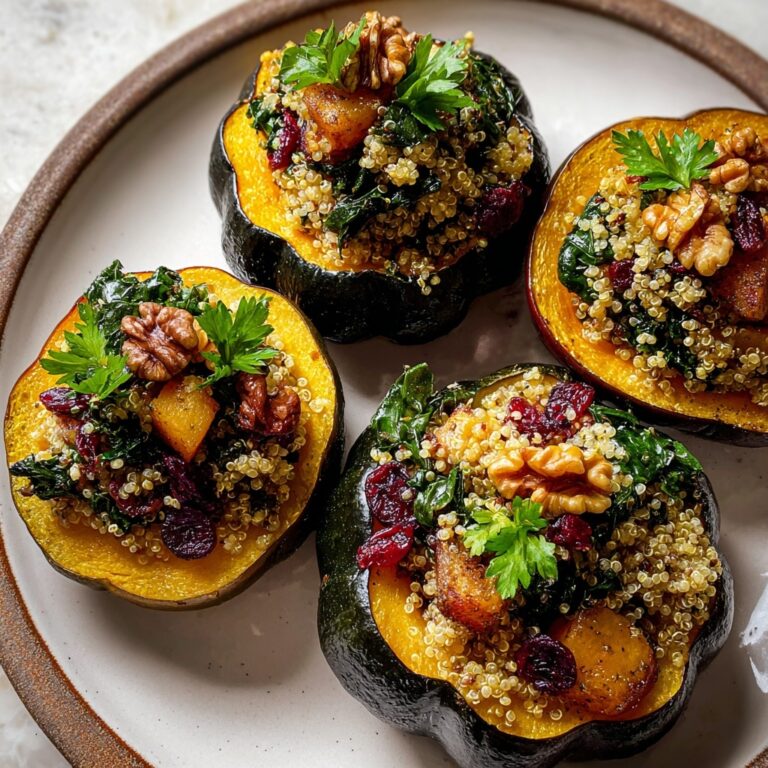 Stuffed Acorn Squash with Quinoa, Mushrooms, Spinach, Cranberries, and Walnuts Recipe