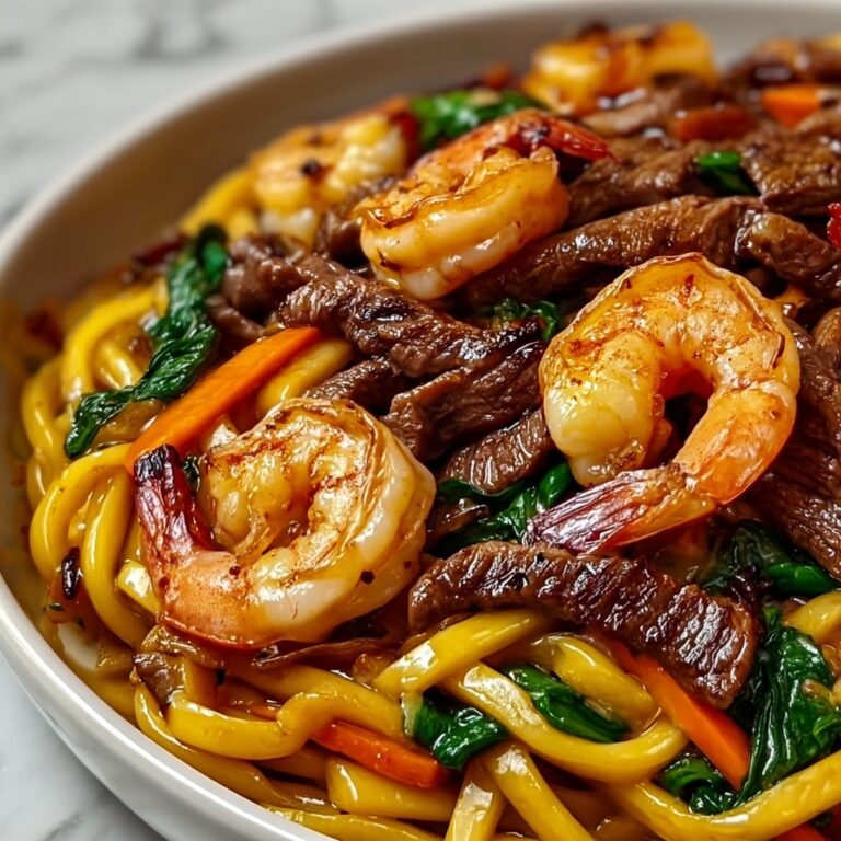 Steak & Shrimp Stir-Fried Noodles Recipe