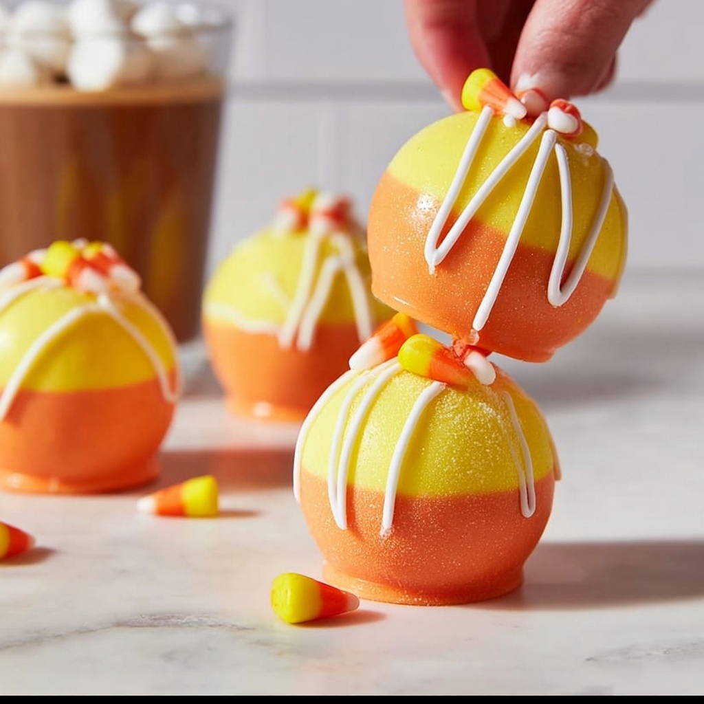 Candy Corn Hot Chocolate Bombs Recipe - Recipe Image