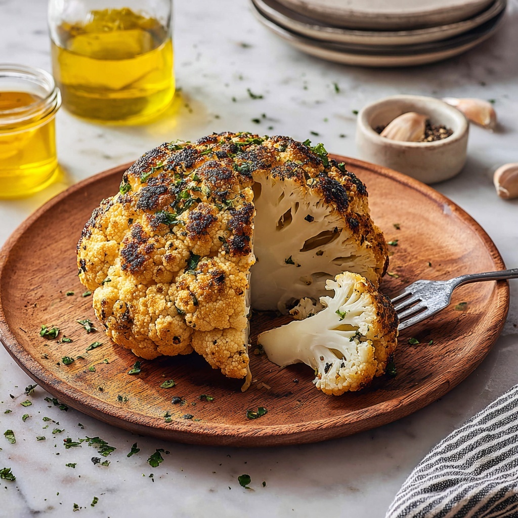Whole Roasted Cauliflower with Garlic and Italian Seasoning Recipe - Recipe Image