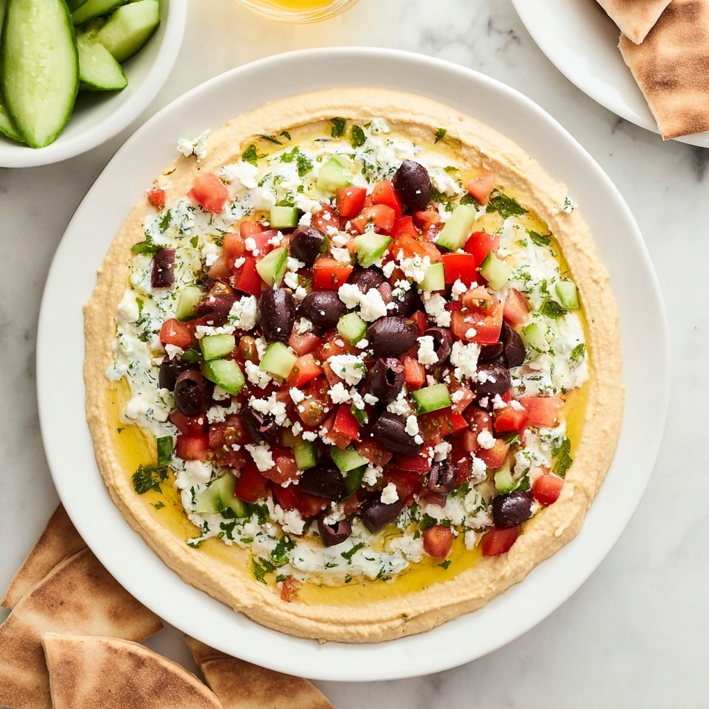 Layered Hummus Dip with Tzatziki, Vegetables, and Feta Recipe - Recipe Image