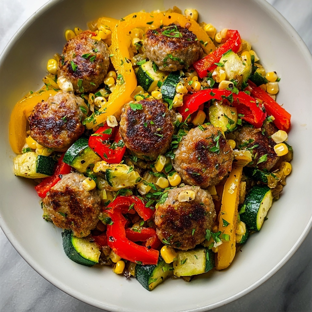 Sausage and Veggies Skillet with Bell Peppers, Zucchini, and Corn Recipe - Recipe Image
