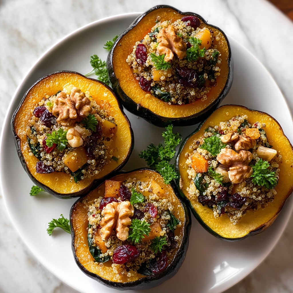 Stuffed Acorn Squash with Quinoa, Mushrooms, Spinach, Cranberries, and Walnuts Recipe - Recipe Image