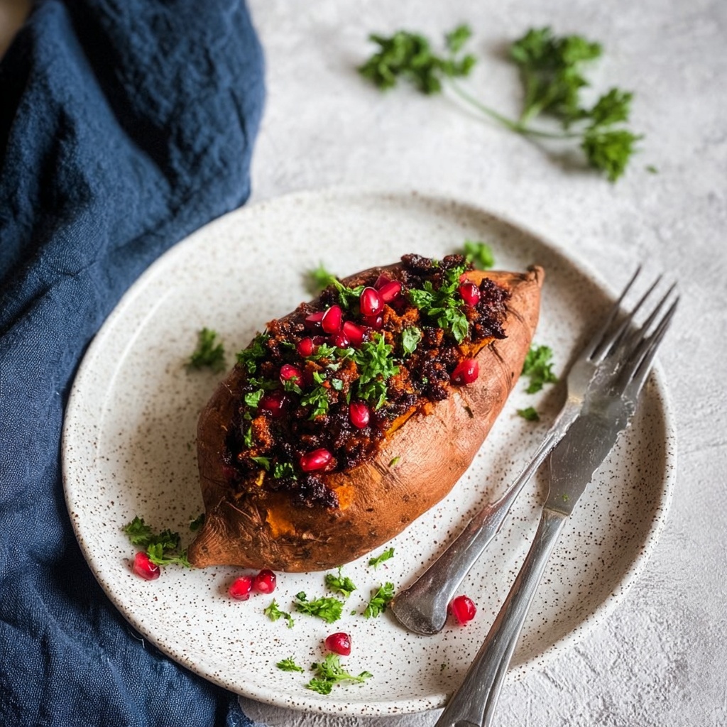 Hearty Lentil Walnut Stuffed Sweet Potatoes Recipe - Recipe Image