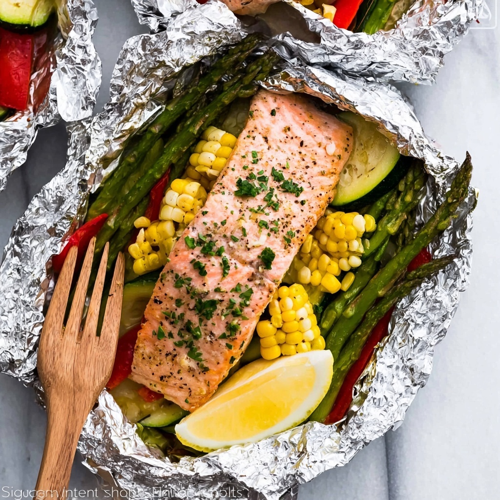 Summer Veggie Salmon Foil Packets Recipe - Recipe Image