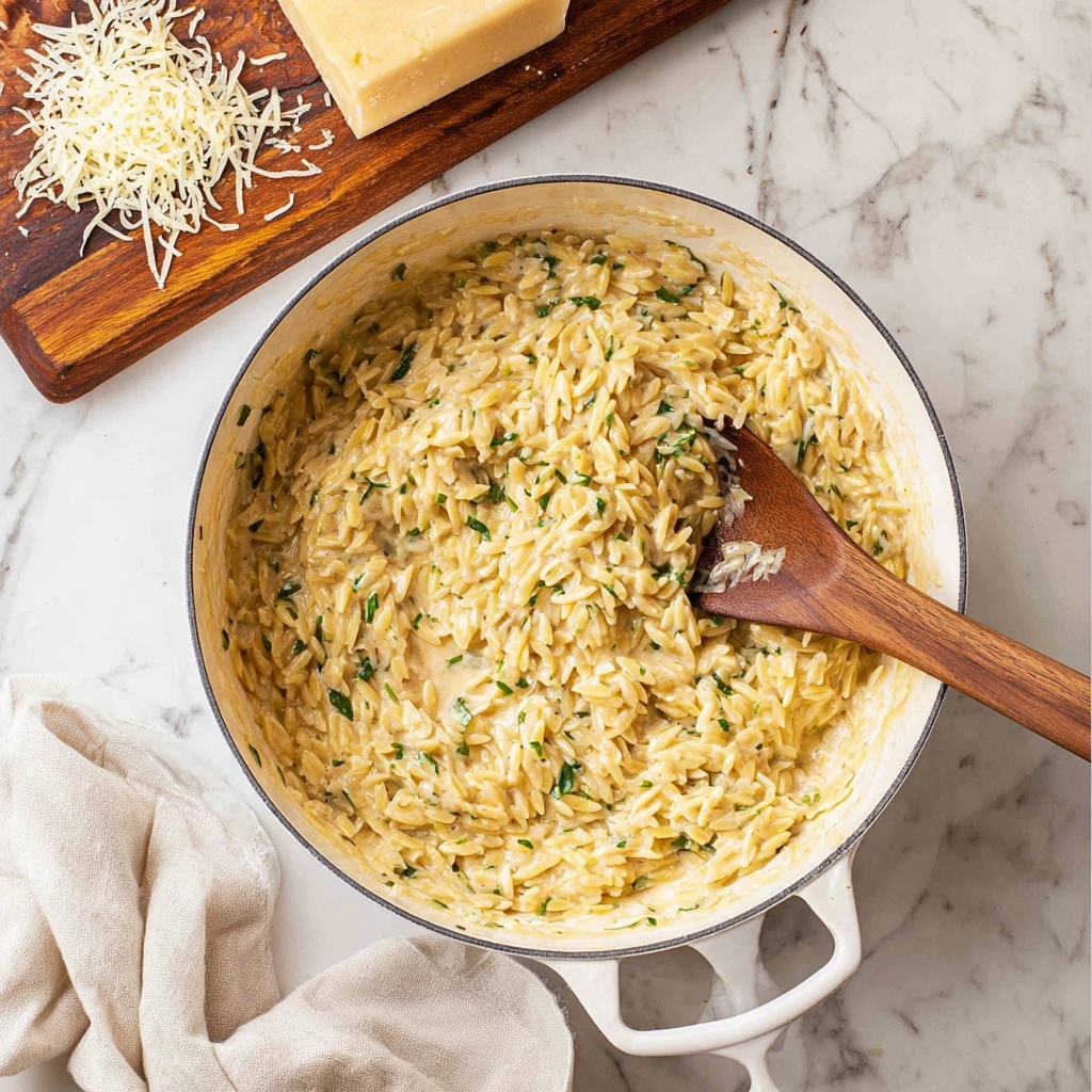 One Pot Creamy Garlic Parmesan Orzo Recipe - Recipe Image