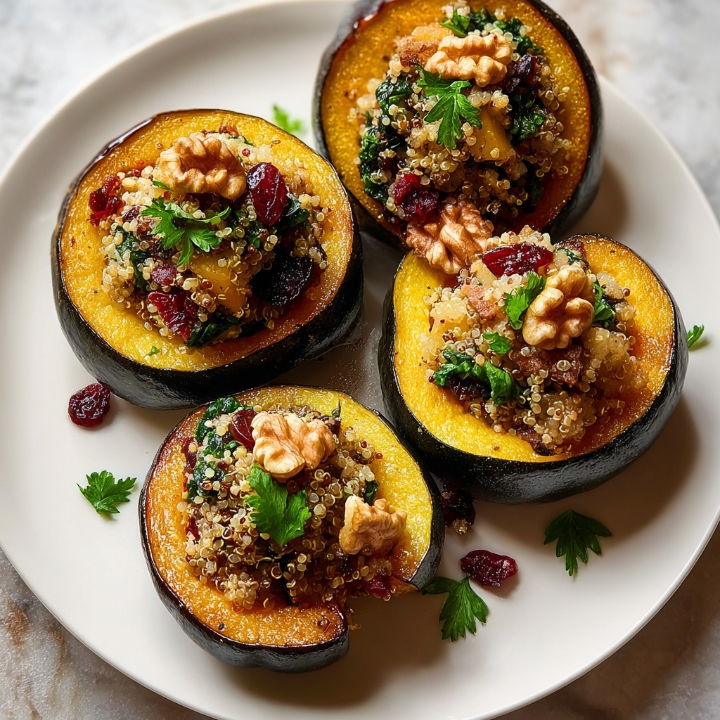 Stuffed Acorn Squash with Quinoa, Mushrooms, Spinach, Cranberries, and Walnuts Recipe - Recipe Image