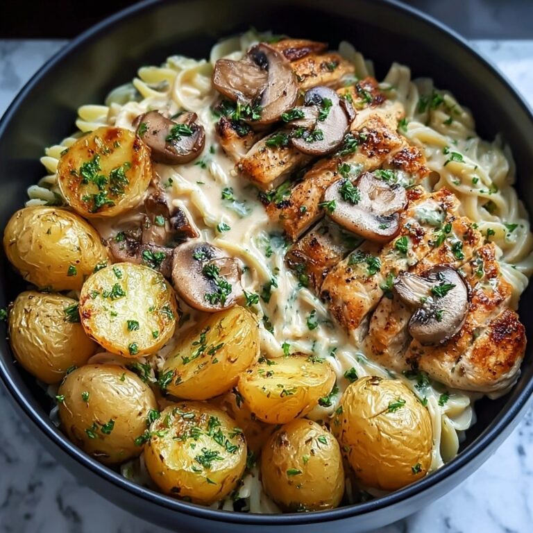 Indulgent Creamy Mushroom Chicken Alfredo with Hot Honey Potatoes Recipe