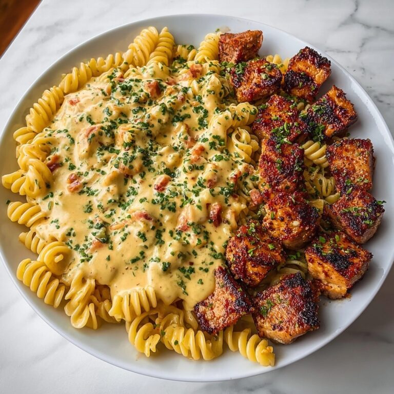 Tuscan Garlic Chicken Bites with Sun-Dried Tomato Cajun Alfredo Pasta Recipe
