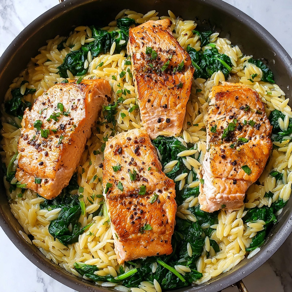 One Skillet Salmon with Lemon Orzo Recipe - Recipe Image